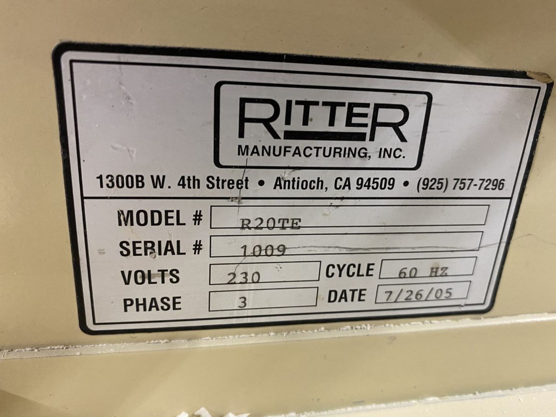Ritter R20TE Twin Spindle Center Rail Shaper, S/N 1009, 2005 - Image 9 of 9