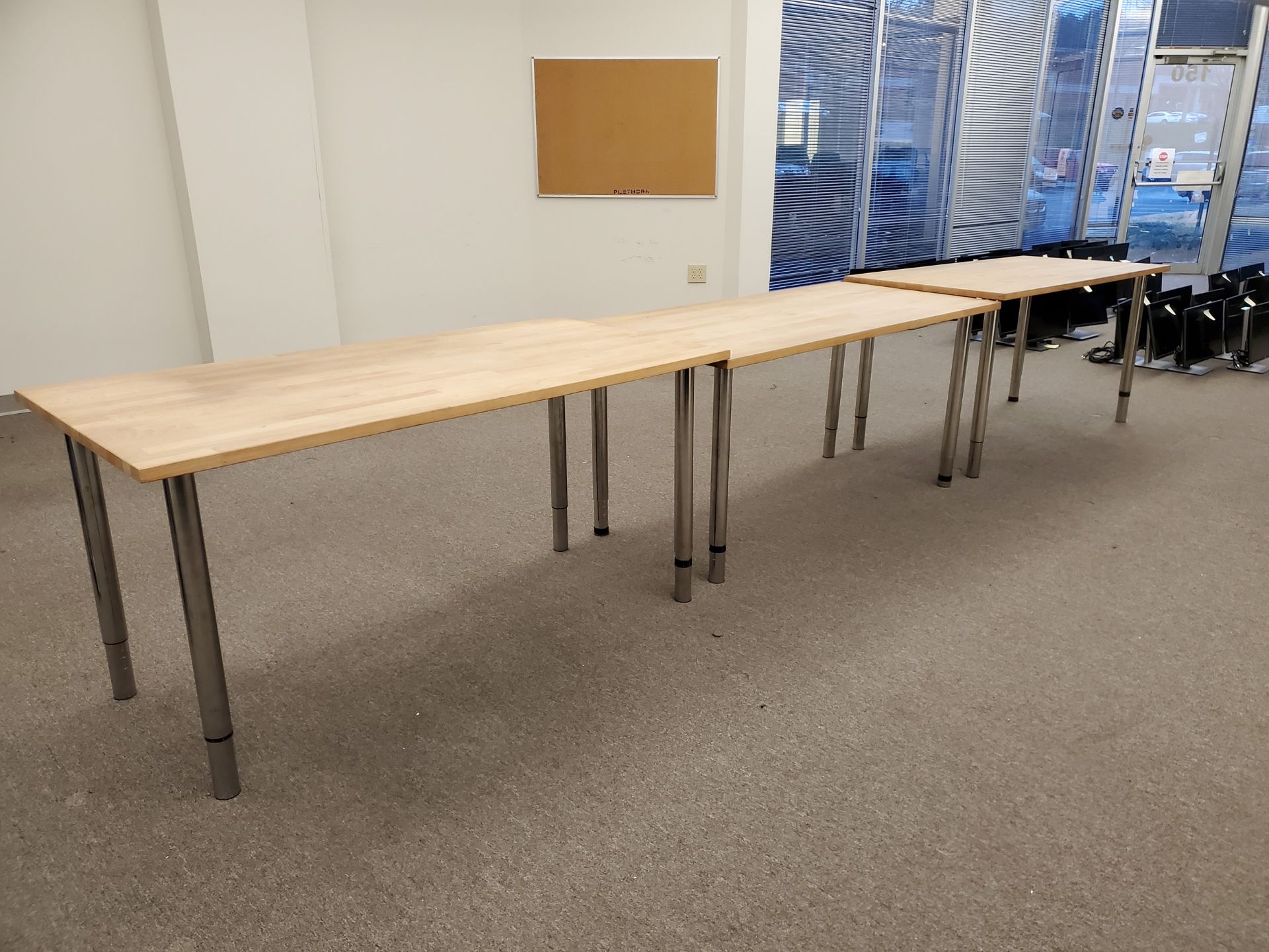 (3) 30" x 61" Adjustable Height Wood Top Tables