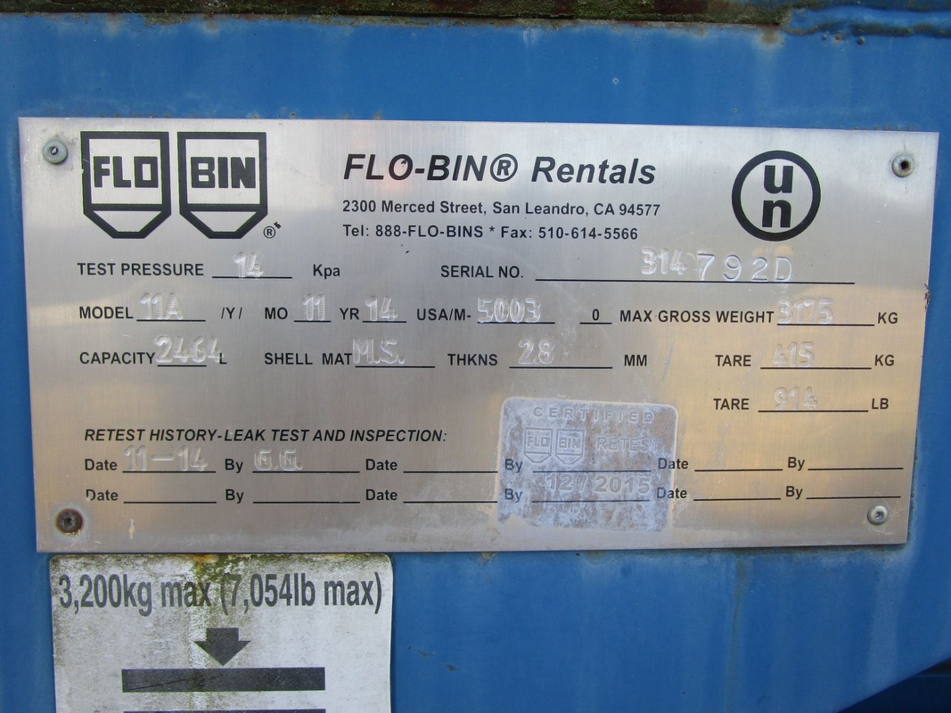 Flo-Bin Steel Tanks Model 11A 650 Gallon Capacity - Image 2 of 2