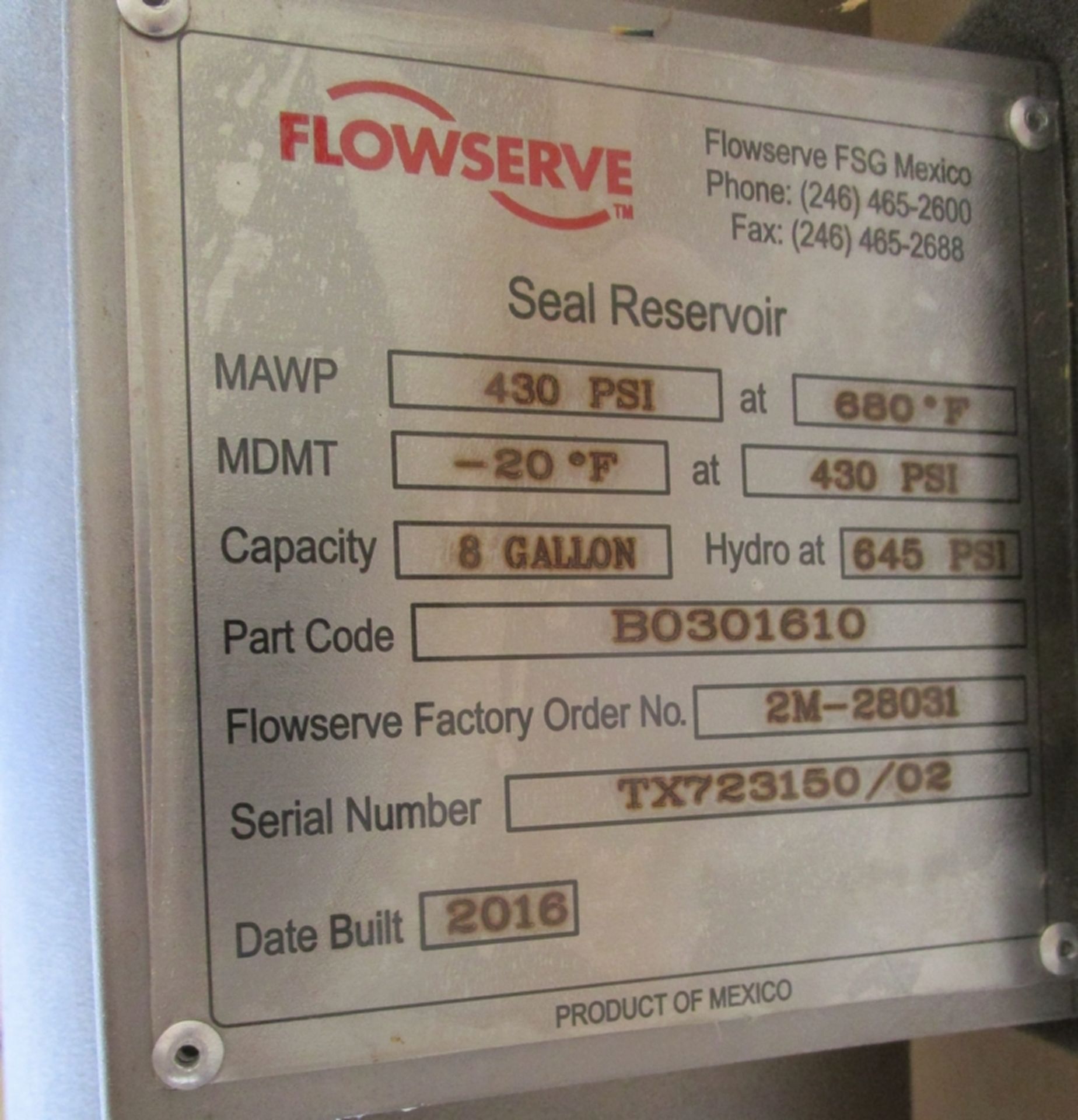 Unused Flowserve 2M-28031 Seal Reservoir , 8-Gallon Capacity - Image 5 of 6