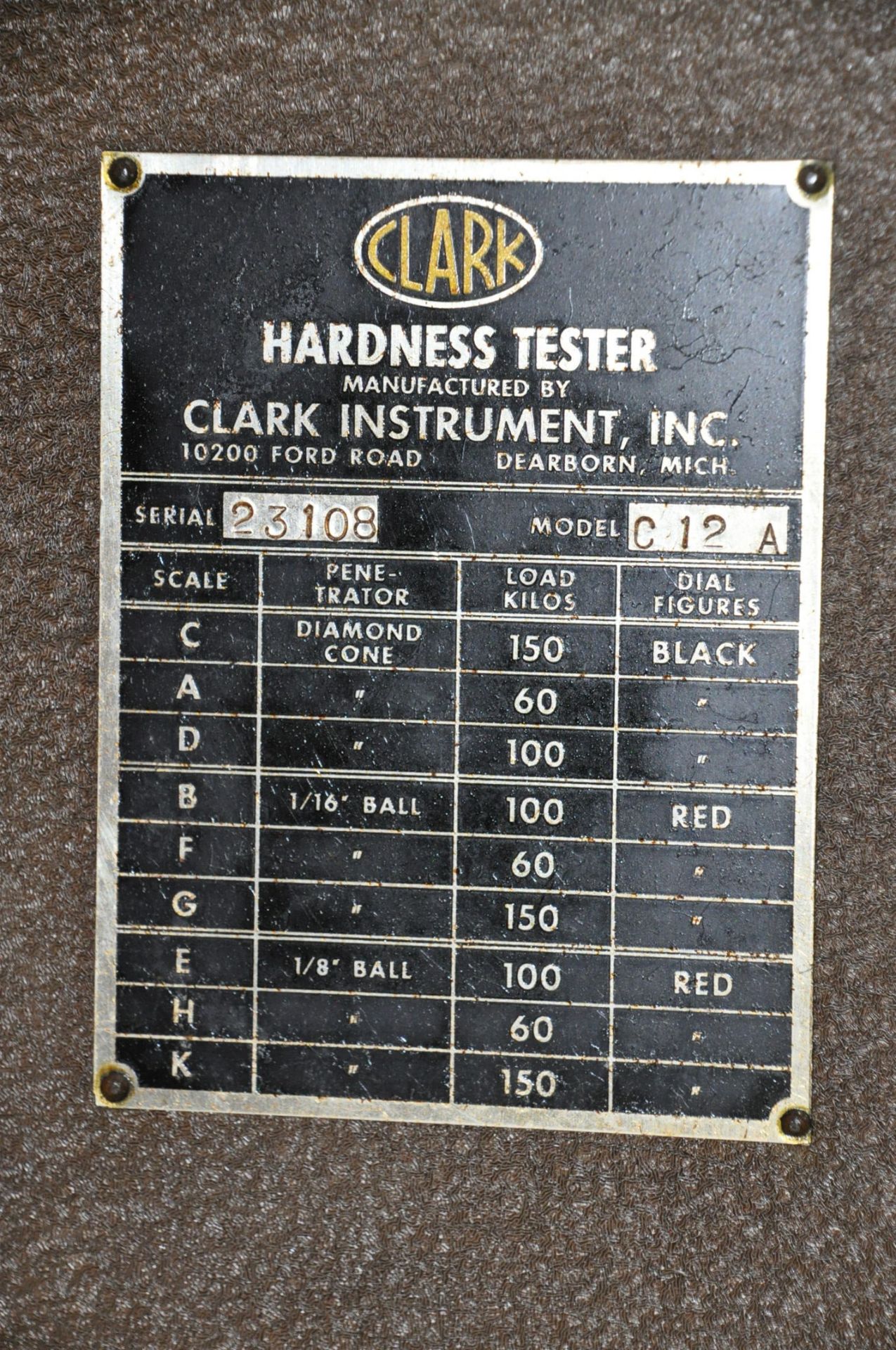 Clark Model C 12 A, Hardness Tester, S/n 23108 - Image 4 of 4