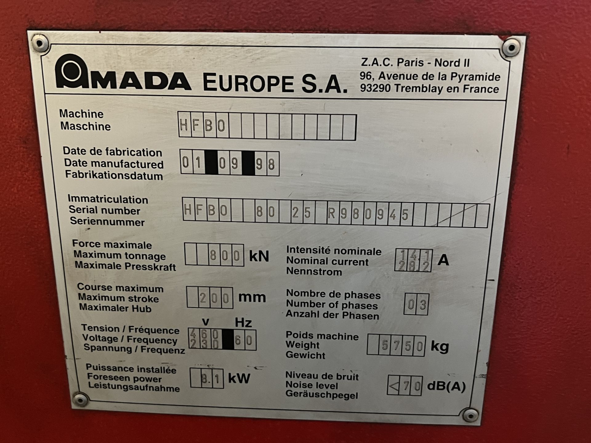 Amada HFB-8025 88-Ton x 8' 7-Axis CNC Hydraulic Press Brake, S/N HFBO-8025-R980945, 1998 - Image 22 of 24