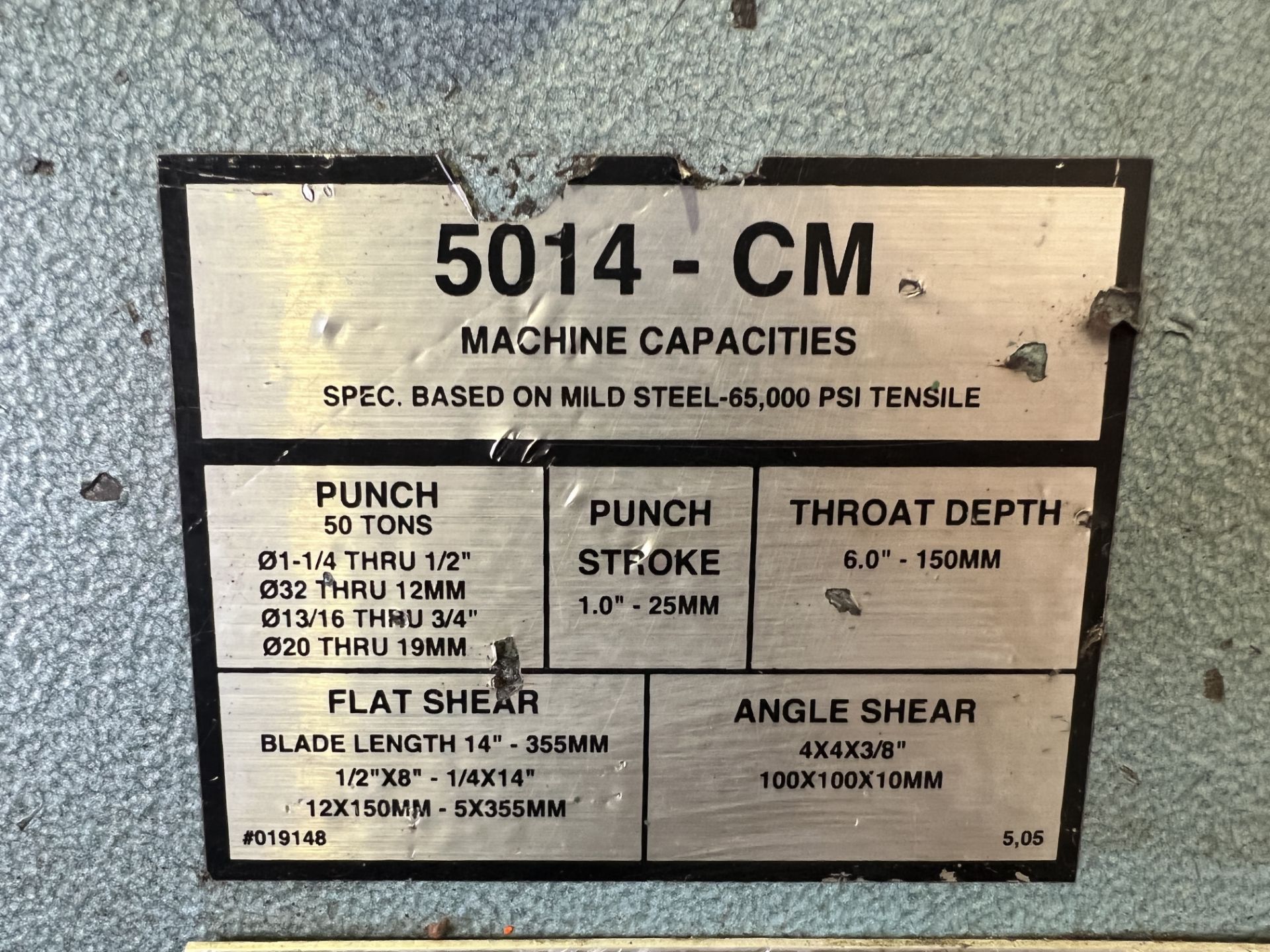 Scotchman 5014-CM 50-Ton Hydraulic Ironworker, S/N 1750K0807 - Image 6 of 8