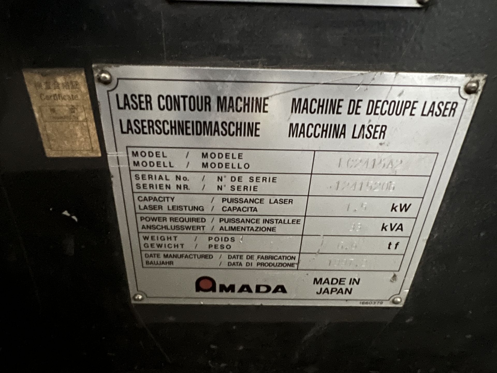 Amada LC-2415A2 1,500 Watt CNC Laser Cutting System, S/N 12415206, 1997 - Image 18 of 18