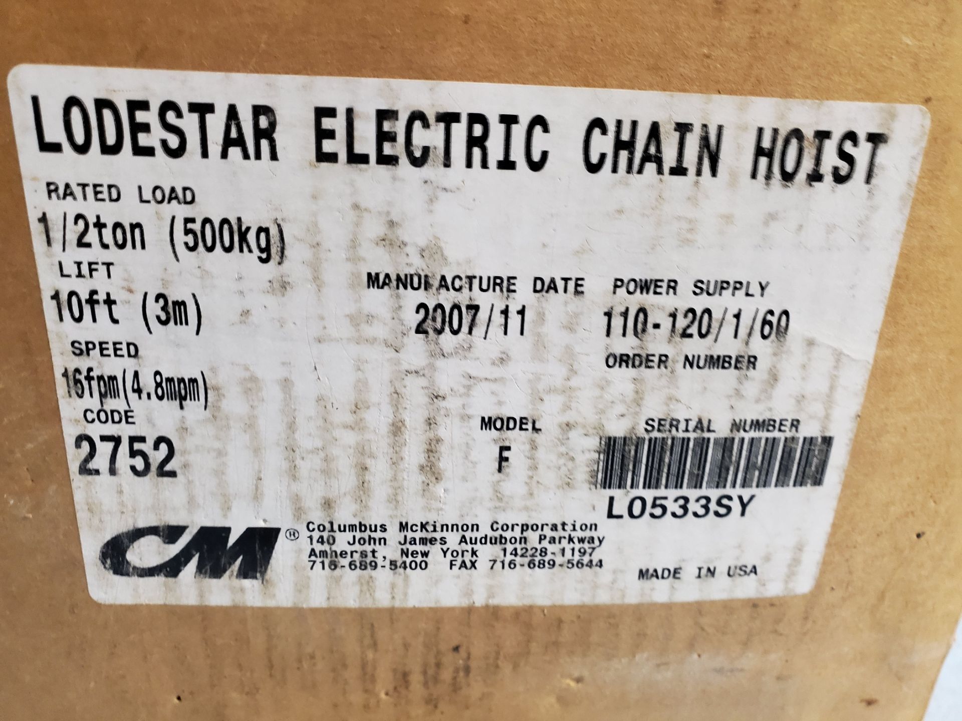 1/2-Ton CM Electric Hoist - Image 2 of 2