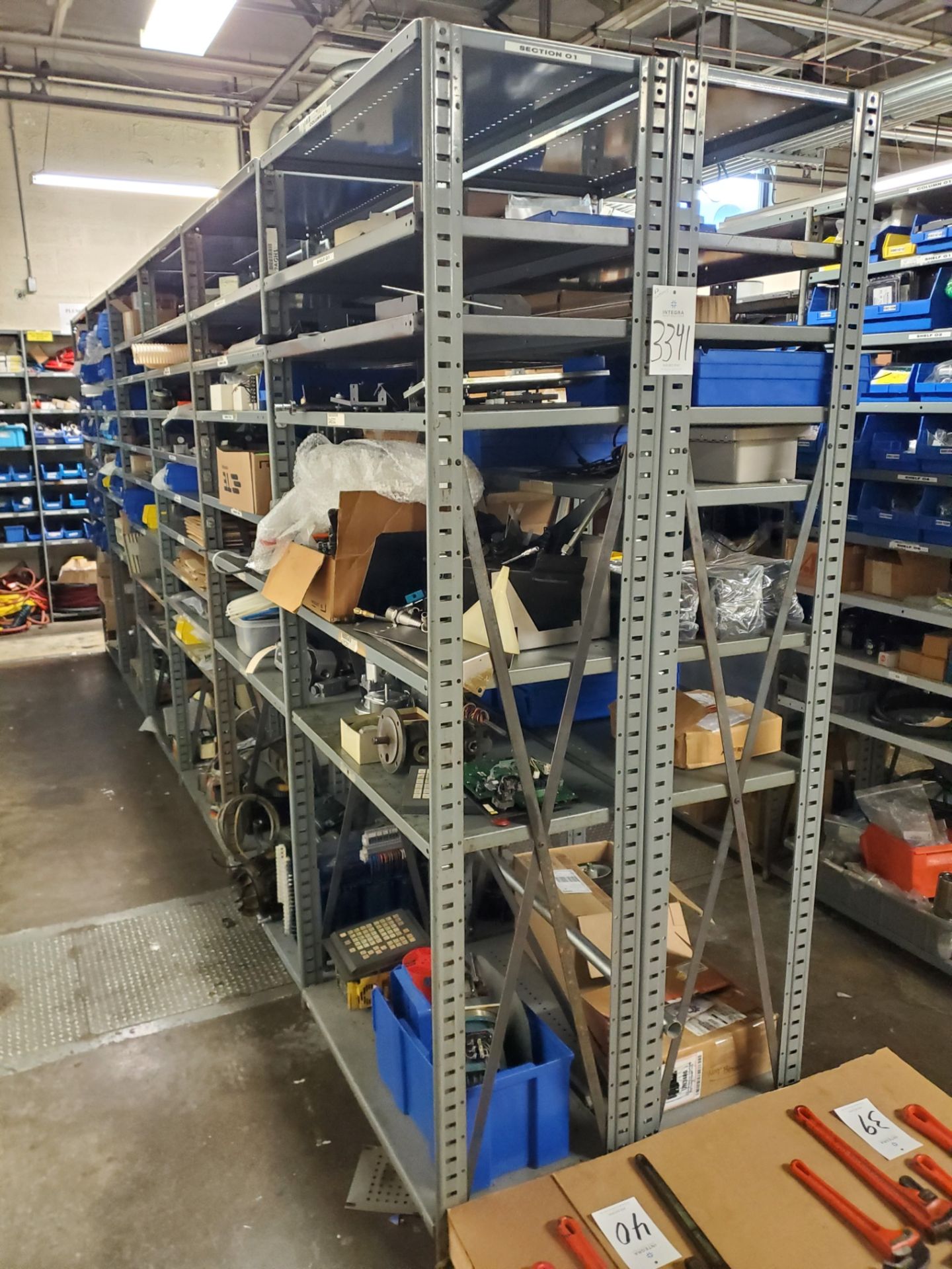 12-Sections of Metal Shelving w/ Contents of Machine Parts & Facility Maintenance