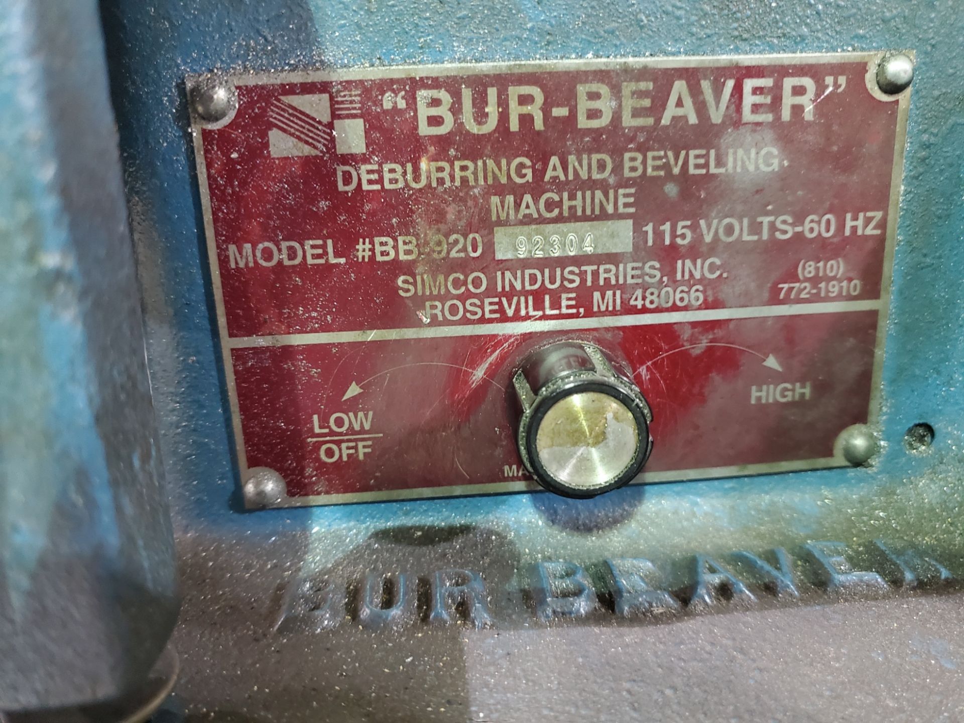 Bur-Beaver #BB920 Deburr/Beveling Machine, S/N 92304, 115 Volt - Image 2 of 2