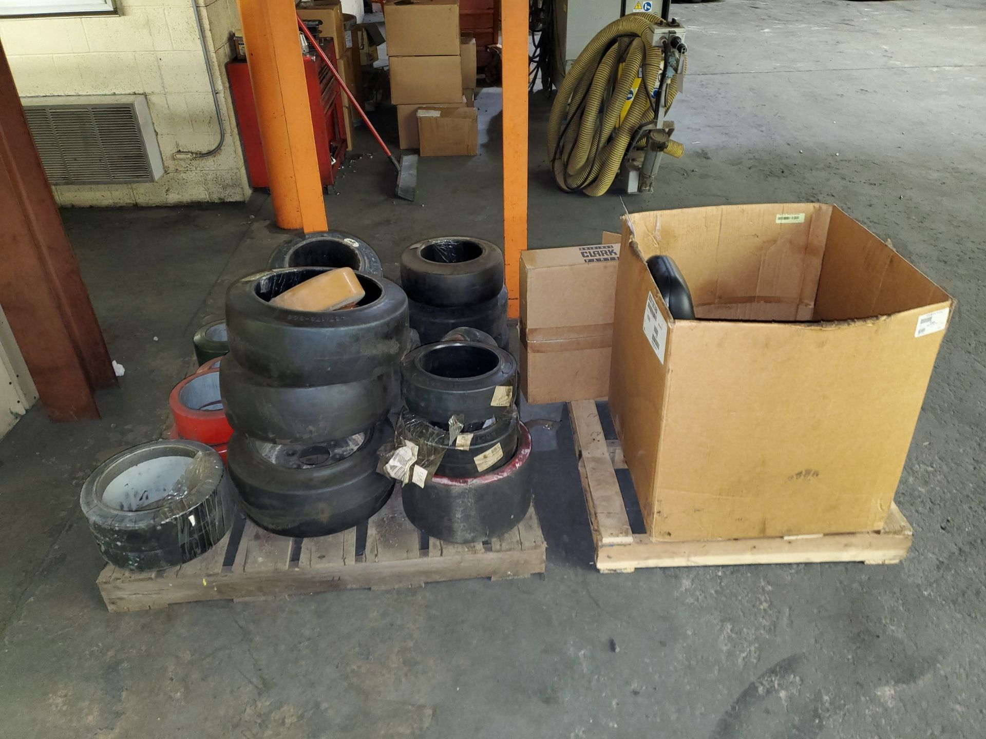 Lot of Assorted Forklift Tires and Seats