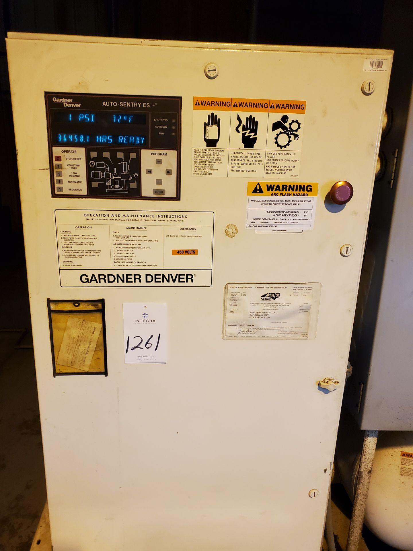 Garner Denver EAU99G 300-HP Rotary Screw Air Compressor - Image 3 of 3