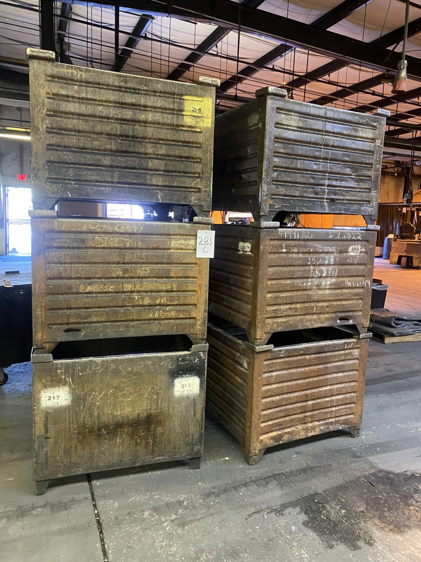 (6) Steel Bins, 36" x 42" x 24" Deep w/ Pneumatic Bottom