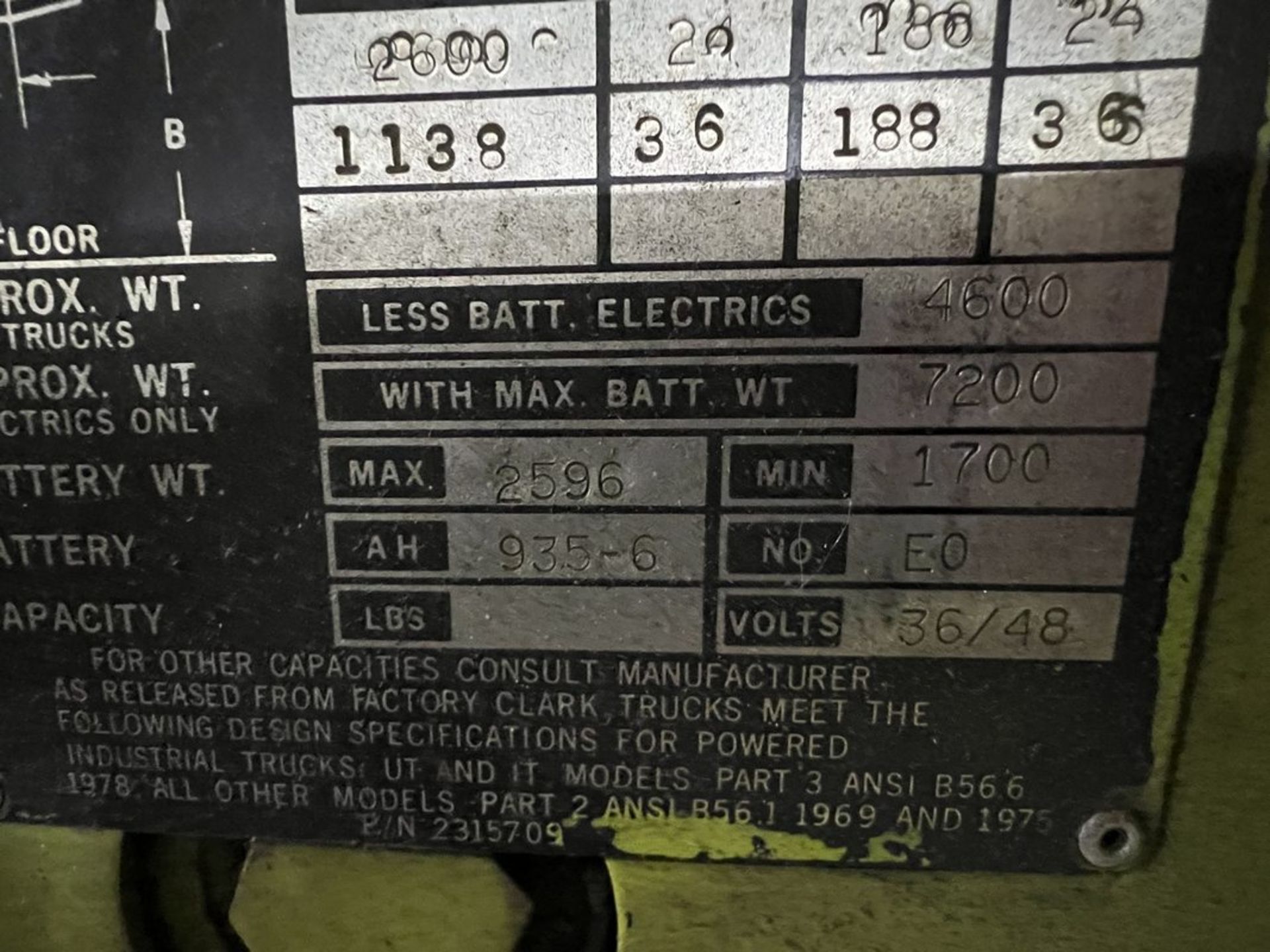 Clark EC500-530 2,600 Lb. Electric Forklift Truck, S/N E235-0095-6705FA - Image 8 of 9