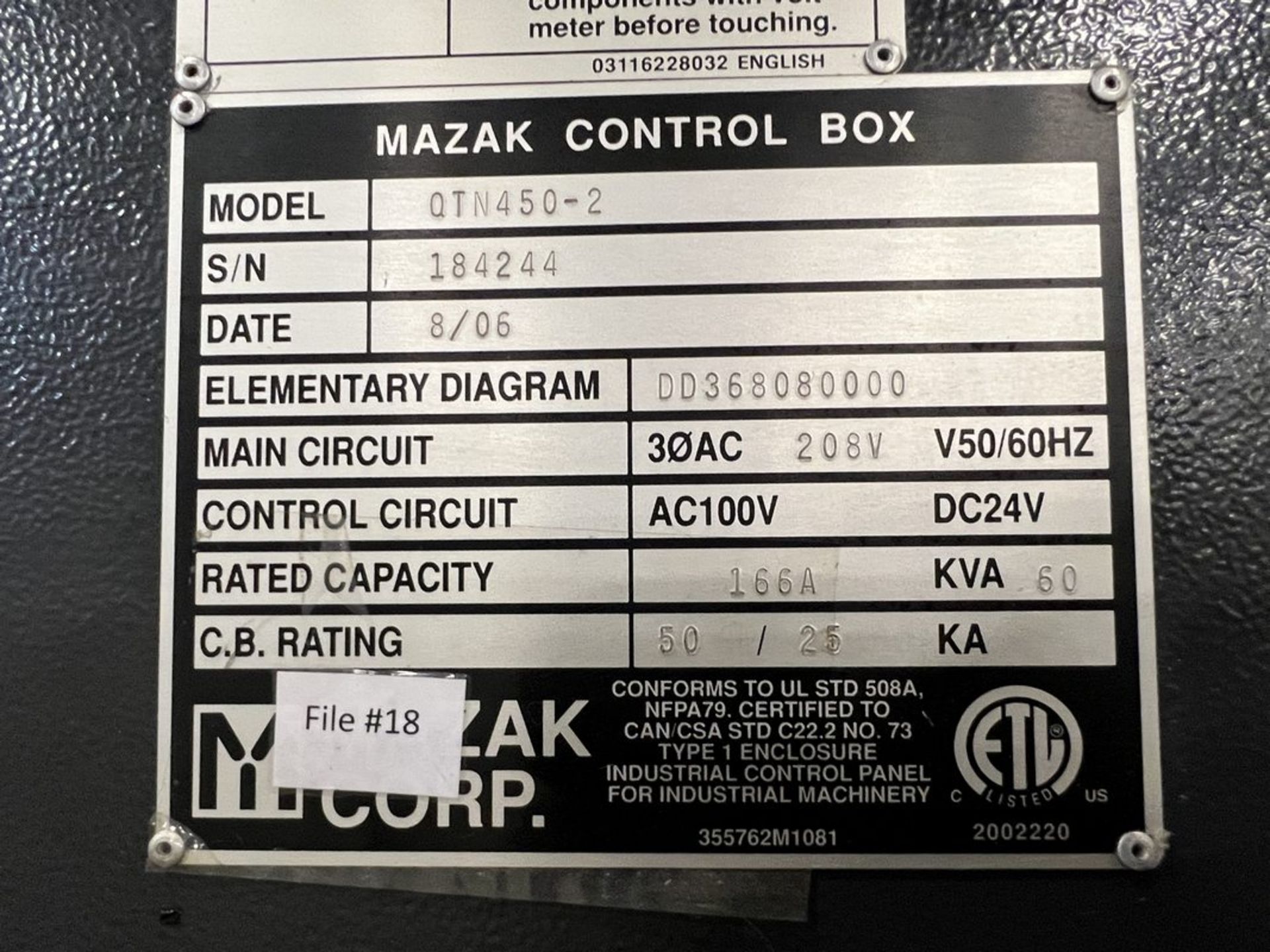 Mazak QTN450-2 CNC Lathe, S/N 184244, 2006 - Image 15 of 22