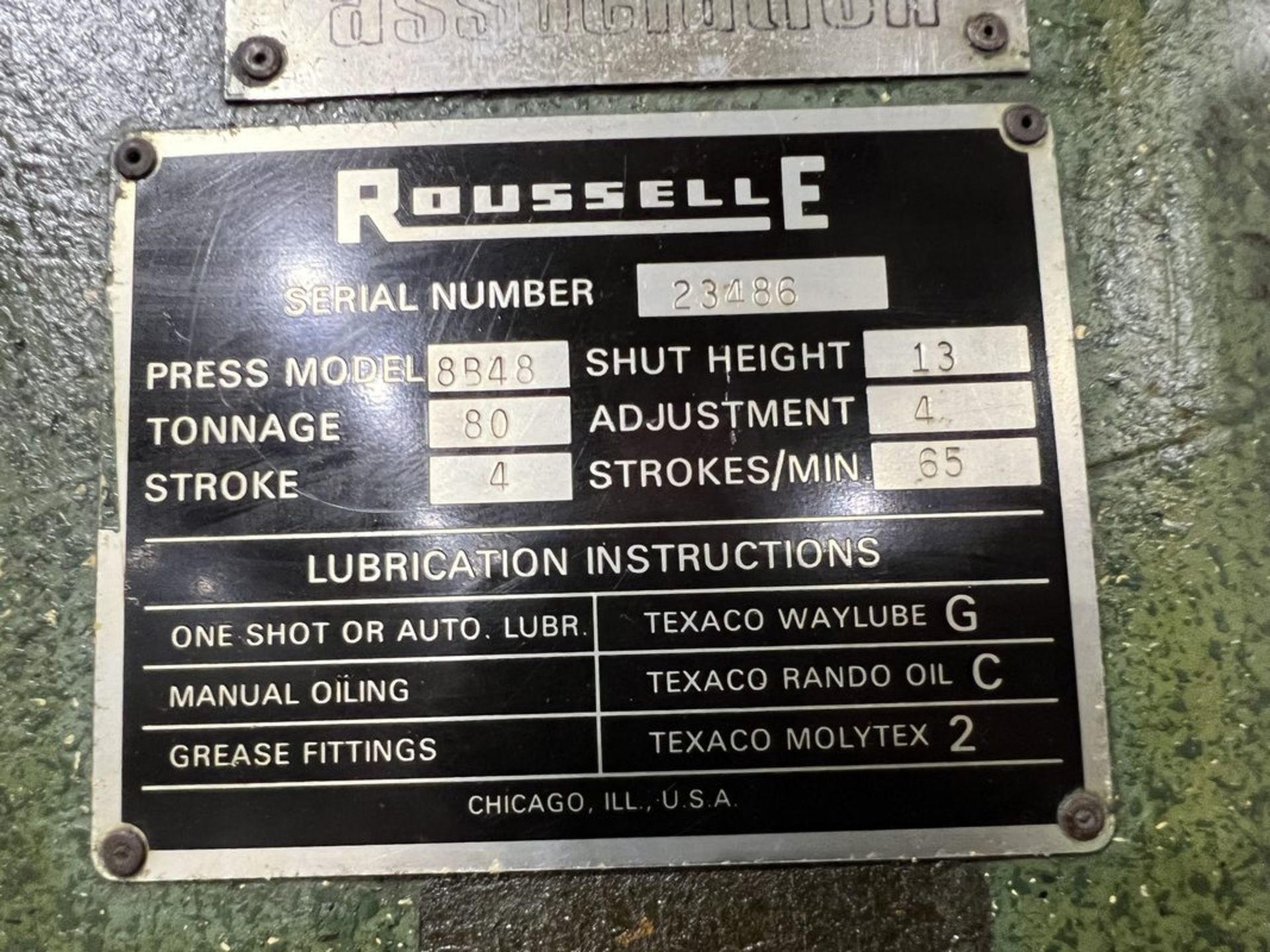 Rousselle 8B48 80-Ton OBI Double Crank Punch Press, S/N 23486 - Image 4 of 9