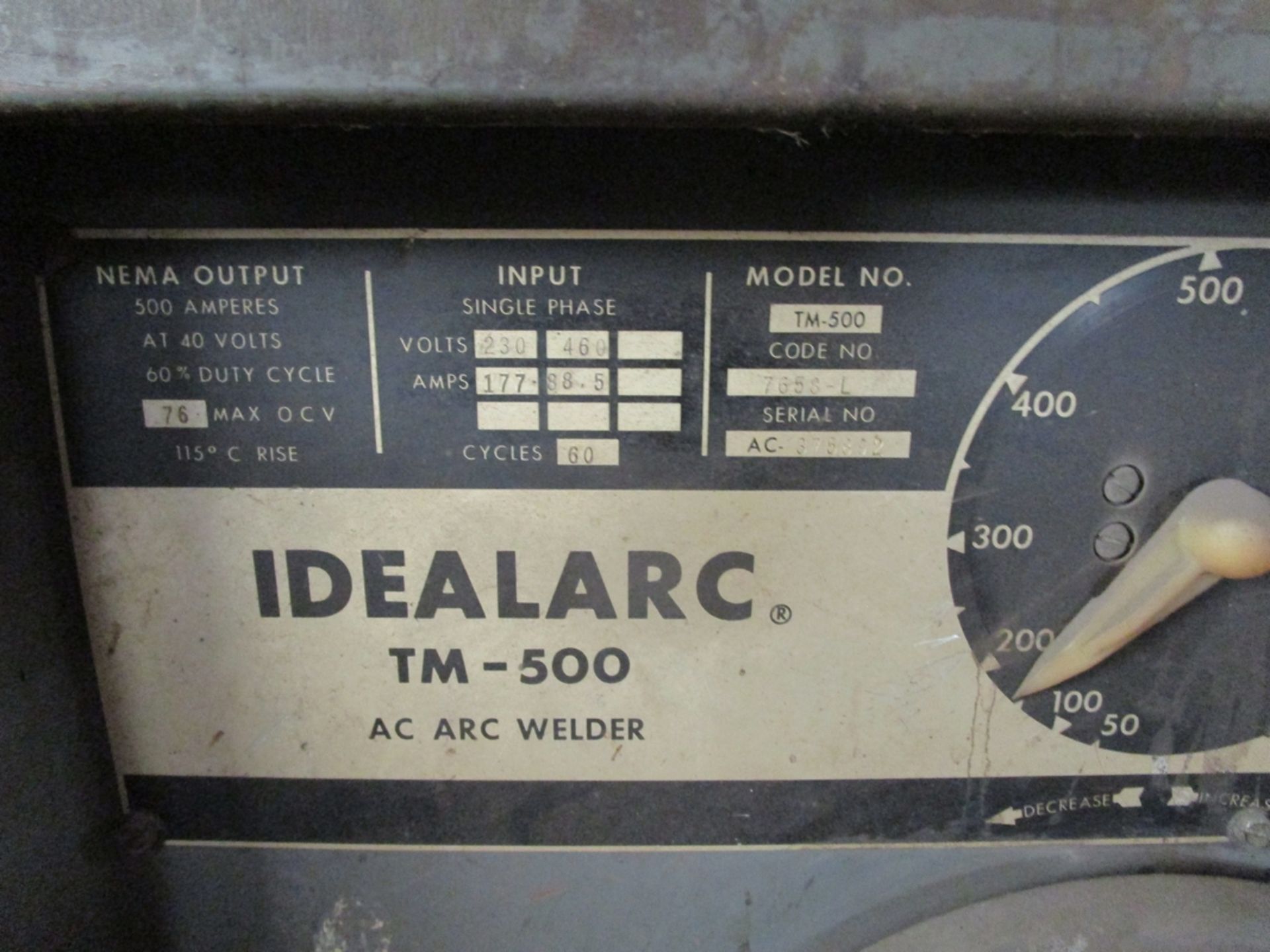 Lincoln TM-500 500-Amp Idealarc Arc Welder - Image 2 of 2