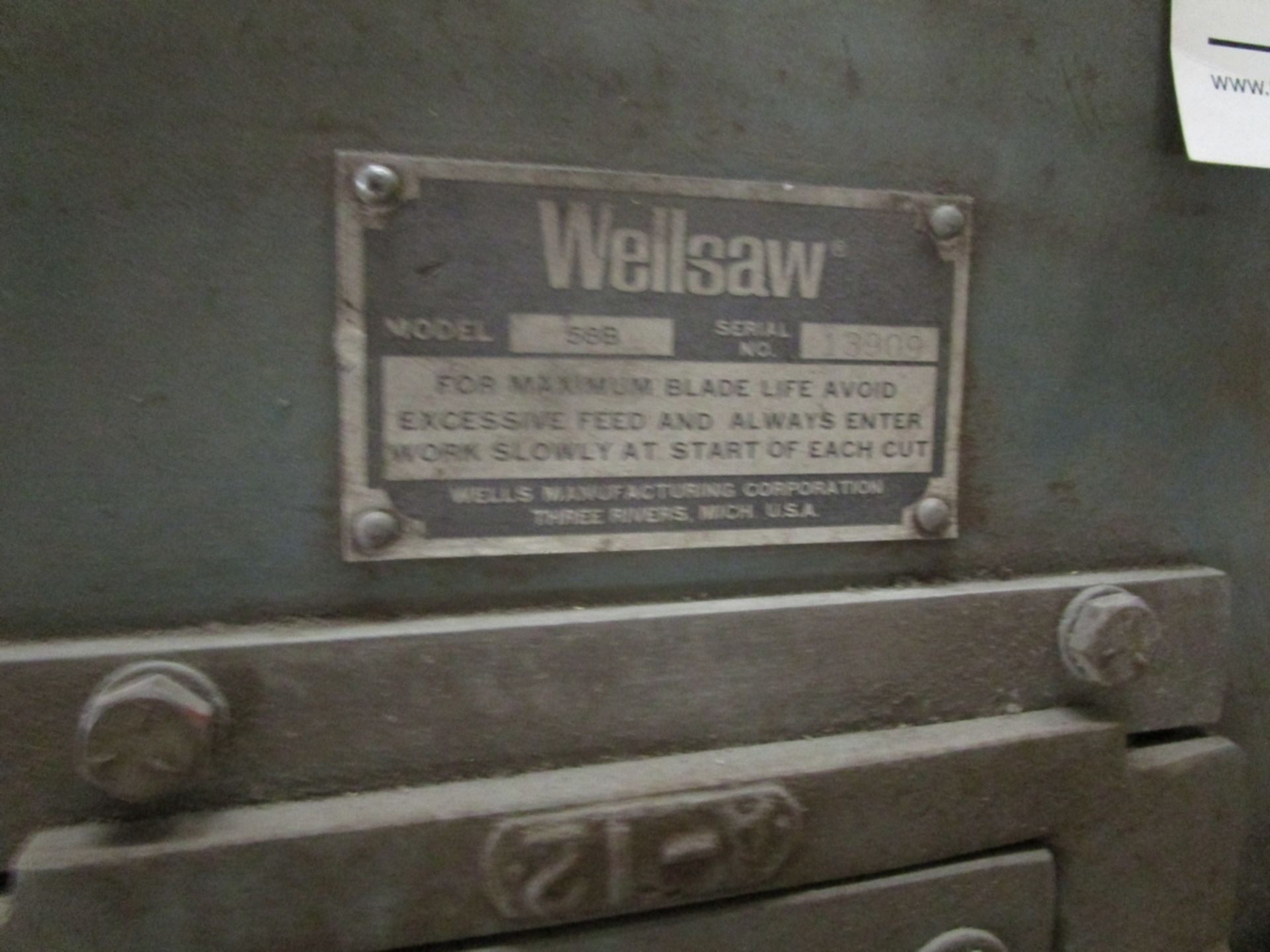 Wellsaw 58B Horizontal Bandsaw, S/N 13909 - Image 2 of 3