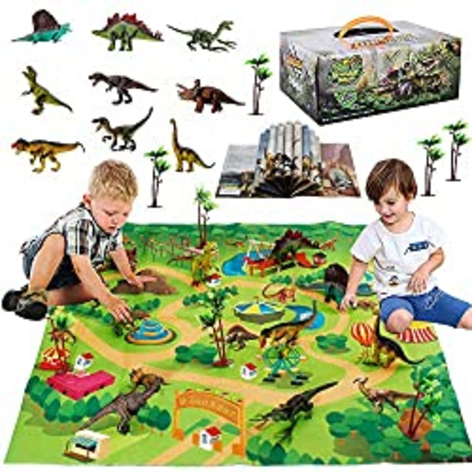 RRP £21.98 EARSOON Dinosaur Toy Figure with Activity Play Mat & Trees