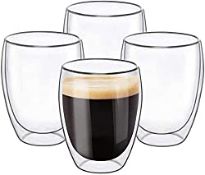 RRP £24.98 ComSaf Double Walled Coffee Glass Cups 350ml Set of 4