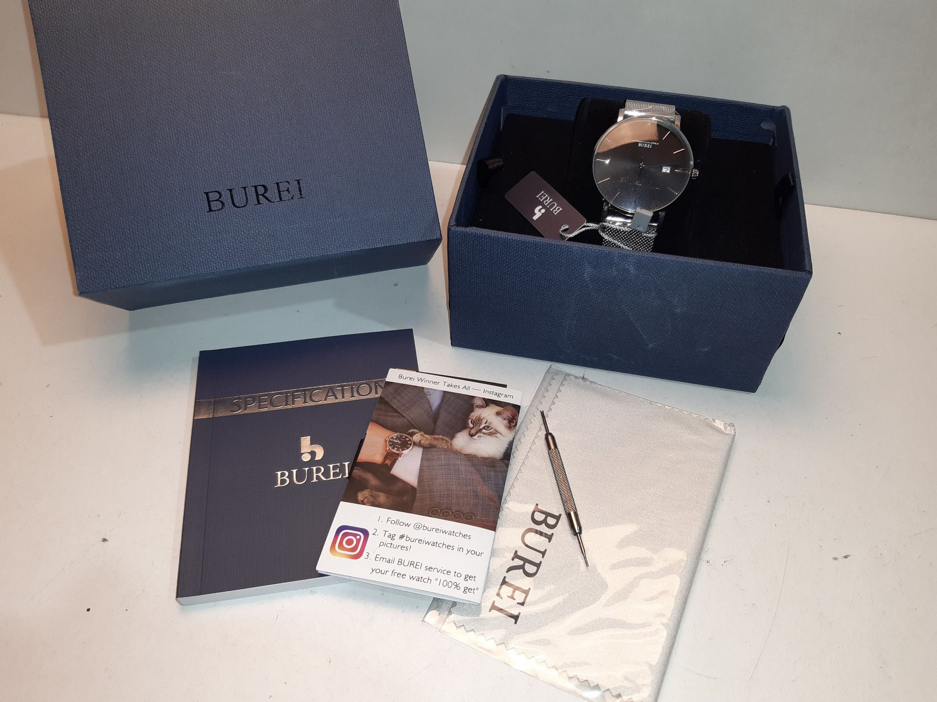 RRP £175.76 BUREI Men's Automatic Watch Minimalist Large Face Simple - Image 2 of 2