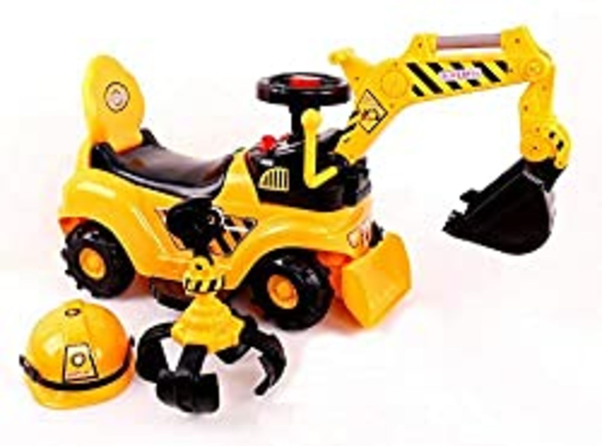 RRP £49.99 Ricco 2 in 1 Ride On Toy Digger Excavator Grabber Bulldozer with Helmet
