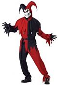 RRP £37.99 Evil Jester Red & Black Halloween Adults Costume - X-Large