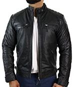 RRP £84.98 Mens Retro Style Zipped Biker Jacket Real Leather Soft Black Casual