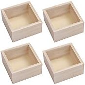RRP £13.00 Belle Vous Square Unfinished Wooden Craft Storage Organiser Boxes (4 Pack)