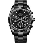 RRP £167.99 BUREI Men Chronograph Watch Analog Dial Quartz Wrist
