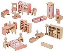 RRP £29.99 URBN-TOYS Children Wooden Doll House Furniture Gift Toy Sets (One Of Each)