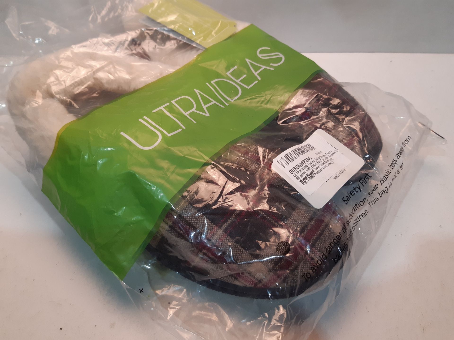 RRP £9.98 ULTRAIDEAS Ladies' Tartan Memory Foam Slippers with Fuzzy Faux Fur Collar - Image 2 of 2