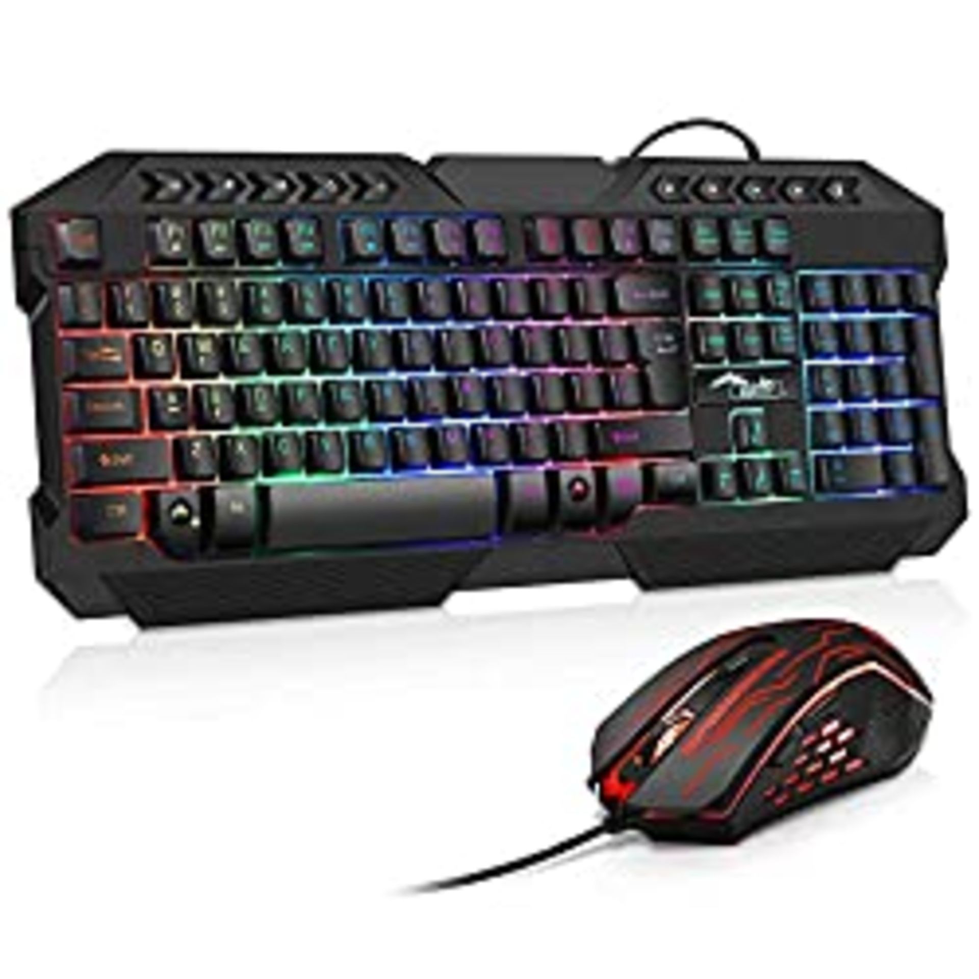 RRP £26.26 BAKTH Multiple Color LED Rainbow Backlit Wired Gaming Keyboard and Mouse Combo