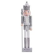 RRP £22.34 THE TWIDDLERS Large Silver Christmas Wooden Nutcracker Soldier