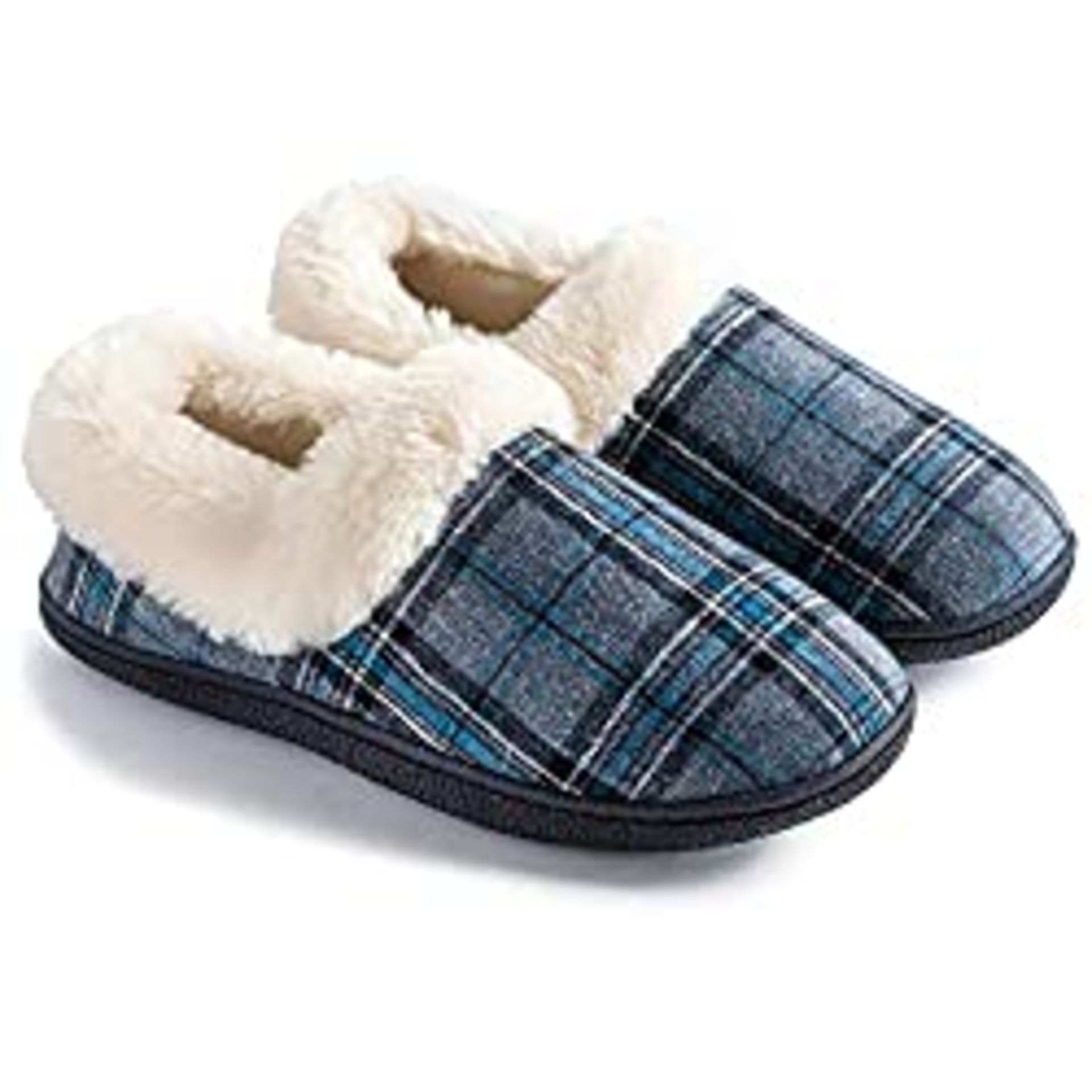 RRP £9.98 ULTRAIDEAS Ladies' Tartan Memory Foam Slippers with Fuzzy Faux Fur Collar