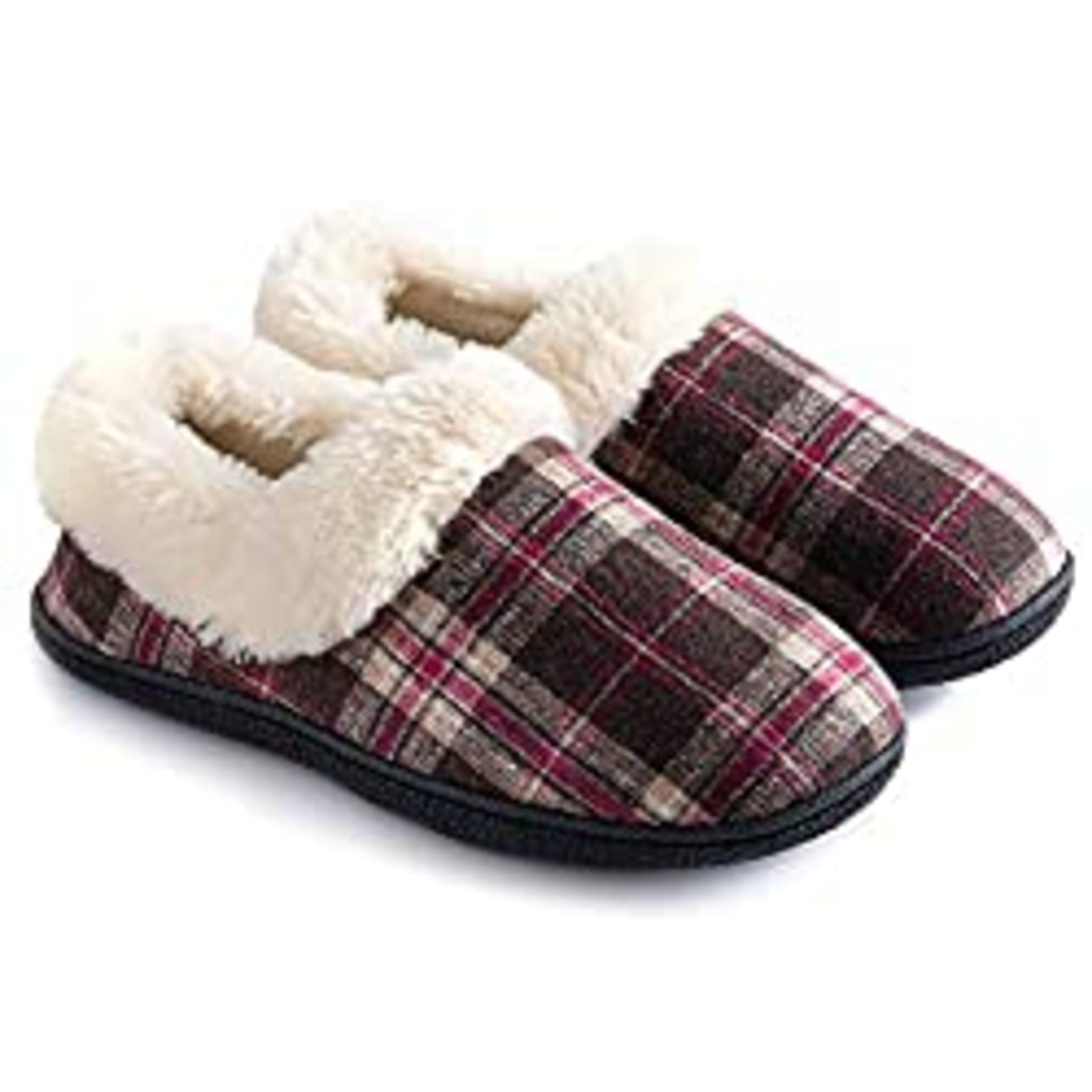 RRP £9.98 ULTRAIDEAS Ladies' Tartan Memory Foam Slippers with Fuzzy Faux Fur Collar