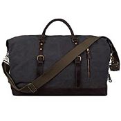RRP £46.99 S-ZONE 60L Large Canvas Genuine Leather Trim Travel