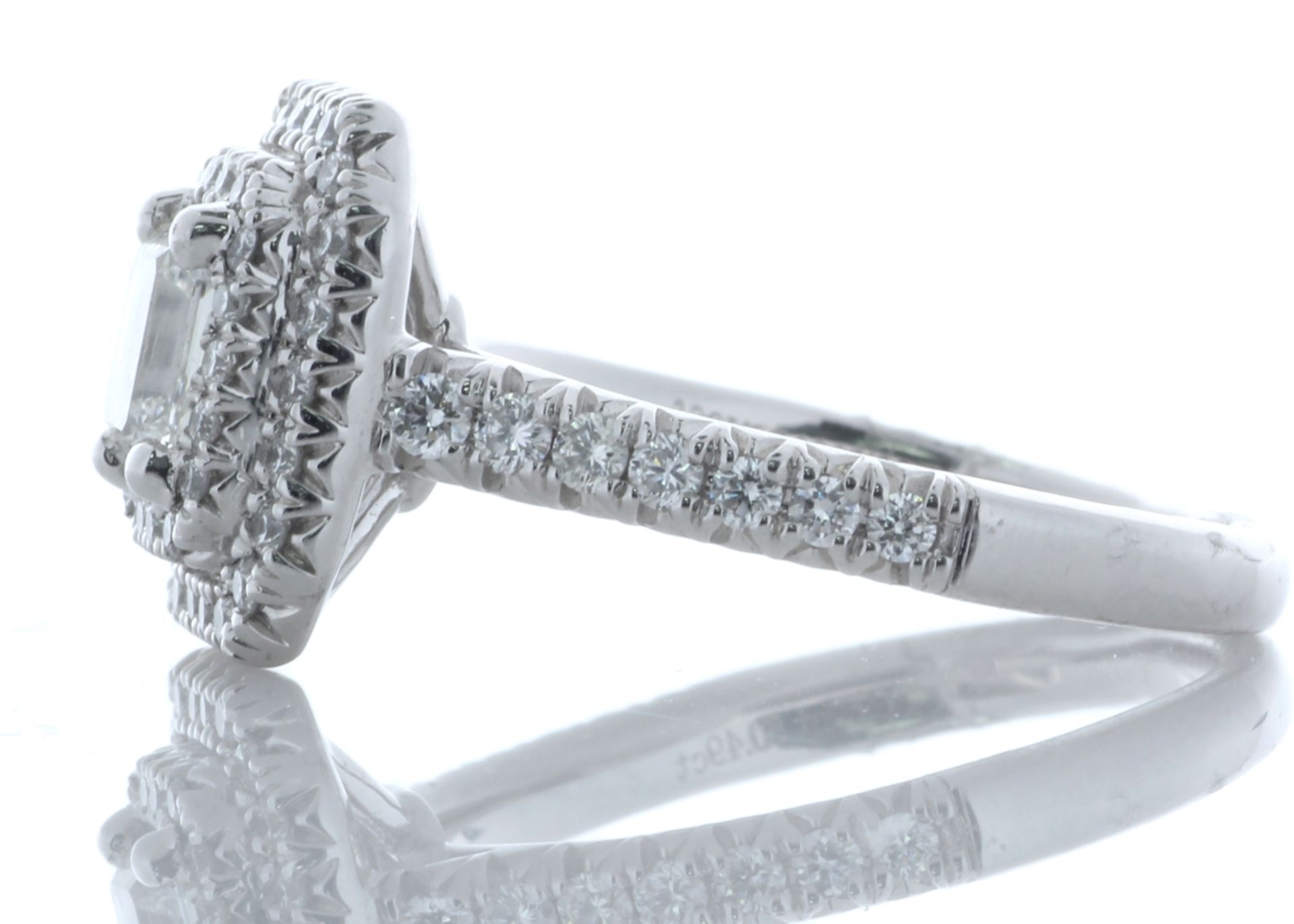 Platinum Single Stone With Halo Setting Ring 0.99 Carats - Valued by AGI £11,600.00 - Platinum - Image 4 of 4