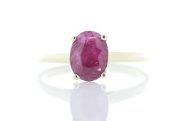 9ct Yellow Gold Single Stone Oval Cut Ruby Ring 1.24 Carats - Valued by AGI £2,350.00 - A