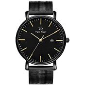 RRP £30.28 Vigor Rigger Mens Womens Watches Ultra Slim Black Wristwatch