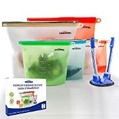 RRP £18.98 Reusable Silicone Food Storage Bags [7 Set] | [4 x