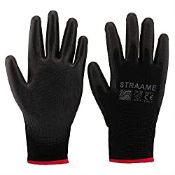 RRP £9.79 Straame Pack of 12 or 24 Black Safety Work Gloves