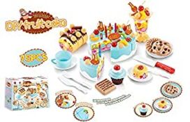 RRP £11.99 SOKA 75pc Birthday Cream Fruit Cake Kids Childrens Pretend Play Party Cake Set