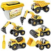 RRP £21.82 Take-Apart Construction Vehicles Excavators Truck Toy with Storage Box