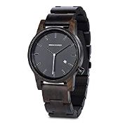 RRP £72.53 Jeddo & Sons Wooden Watch for Men Women with Calendar Date and Wooden Strap