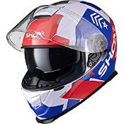 RRP £69.59 Shox Assault Evo Recoil Motorcycle Helmet L White Blue Red