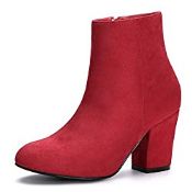 RRP £36.48 Allegra K Women's Side Zip Chunky Heel Ankle Boots Red 6 UK/Label Size 8 US