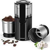 RRP £35.99 SHARDOR Coffee & Spice Grinders Electric with 2 Removable