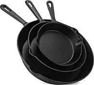 RRP £24.98 KICHLY 3 Pcs Cast Iron Cookware Set 10 Inch - 25.4cm