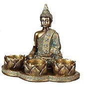 RRP £18.08 Juliana Bronze Thai Buddha Figurine - with Triple Tealight holder