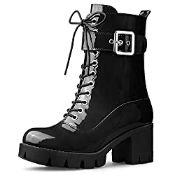RRP £43.49 Allegra K Women's Platform Chunky Heel Combat Boots Black 5 UK/Label Size 7 US
