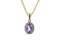 9ct Yellow Gold Amethyst And Diamond Pendant 0.11 Carats - Valued by GIE £1,520.00 - This is a