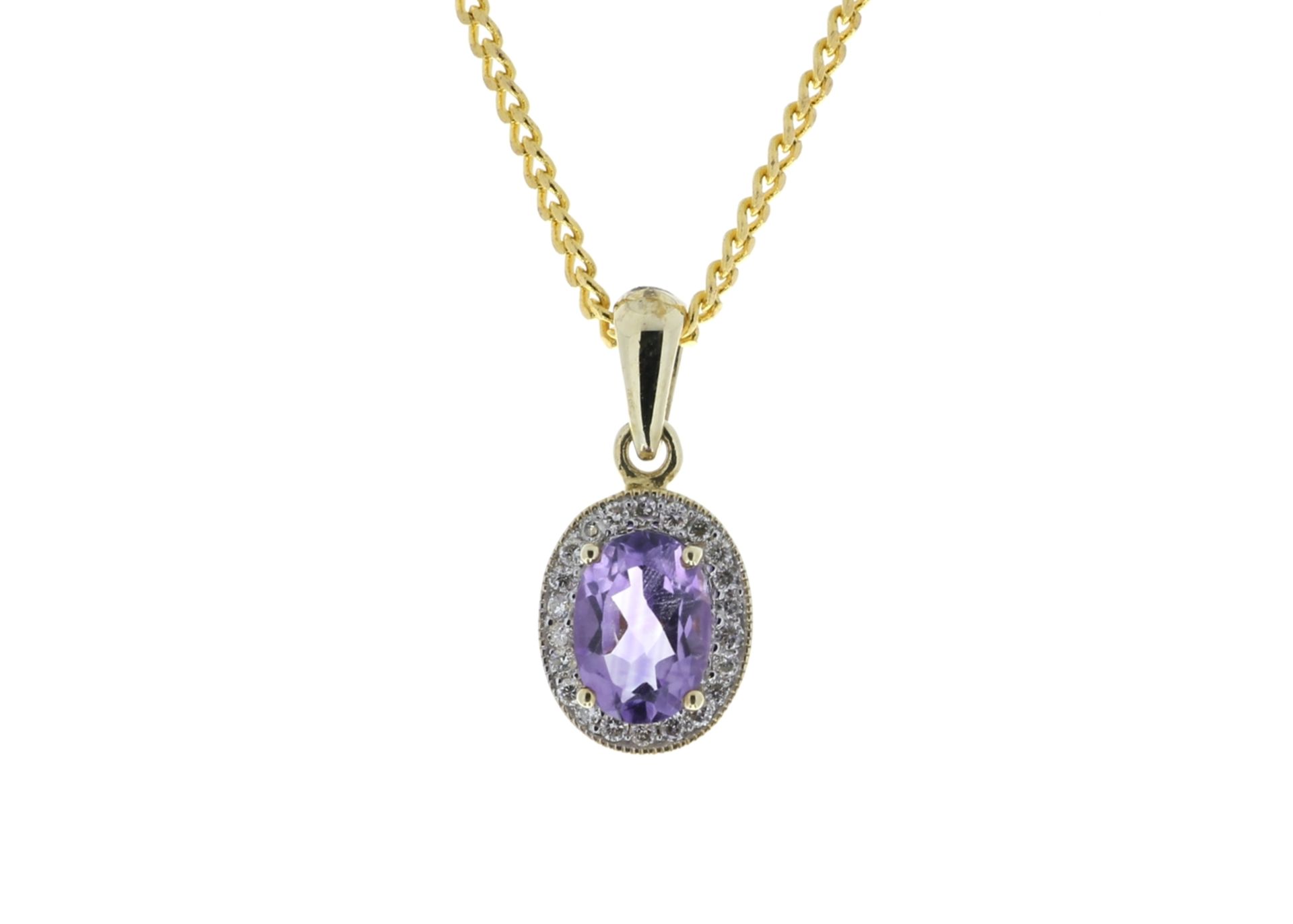 9ct Yellow Gold Amethyst And Diamond Pendant 0.11 Carats - Valued by GIE £1,520.00 - This is a